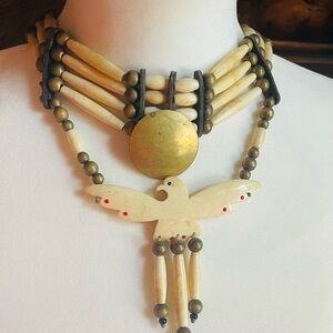 Vintage Southwestern Tribal Carved Bone necklace 26"